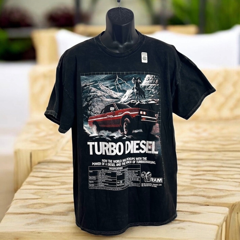 RAM Men's Size Large Turbo Diesel Retro Graphic‎ T-Shirt Black Distressed Wash